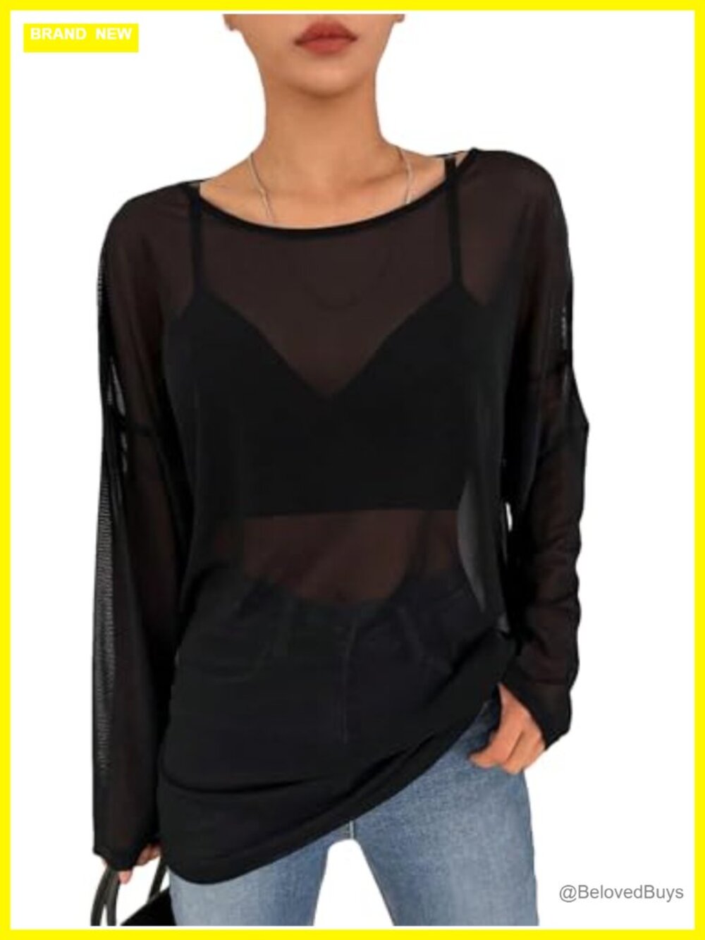 Women's Sheer Mesh Long Sleeve Oversized T Shirt Top